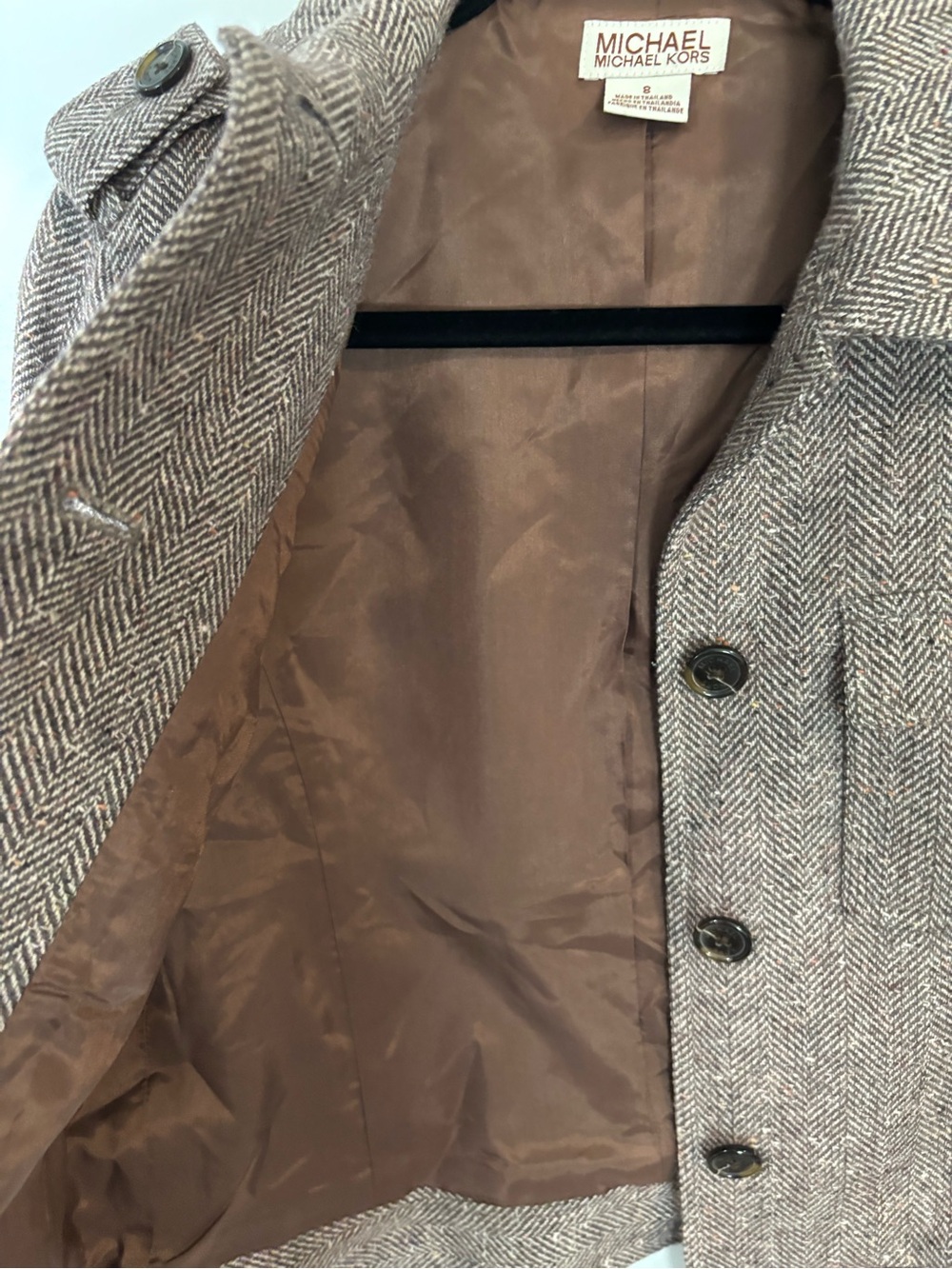 NEW Michael Michael KORS  Brown Herringbone Wool-Blend Military Stye Jacket SZ 8 - Picture 10 of 14